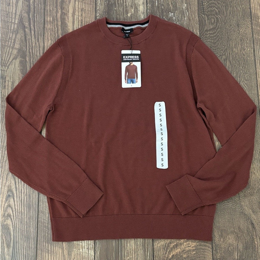 Express Men's Crewneck NWT Lightweight Sweater, Rust Brown, Size Small